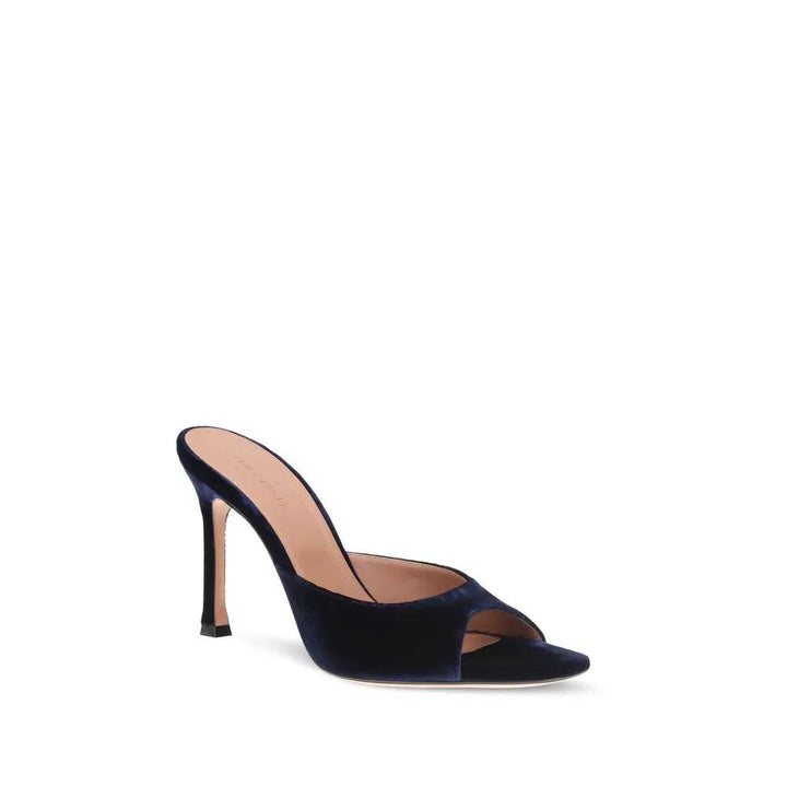 Amina Muaddi Sample Sale | Amina Muaddi Blue Velvet Stiletto Heel Sandals - | Designer outlet