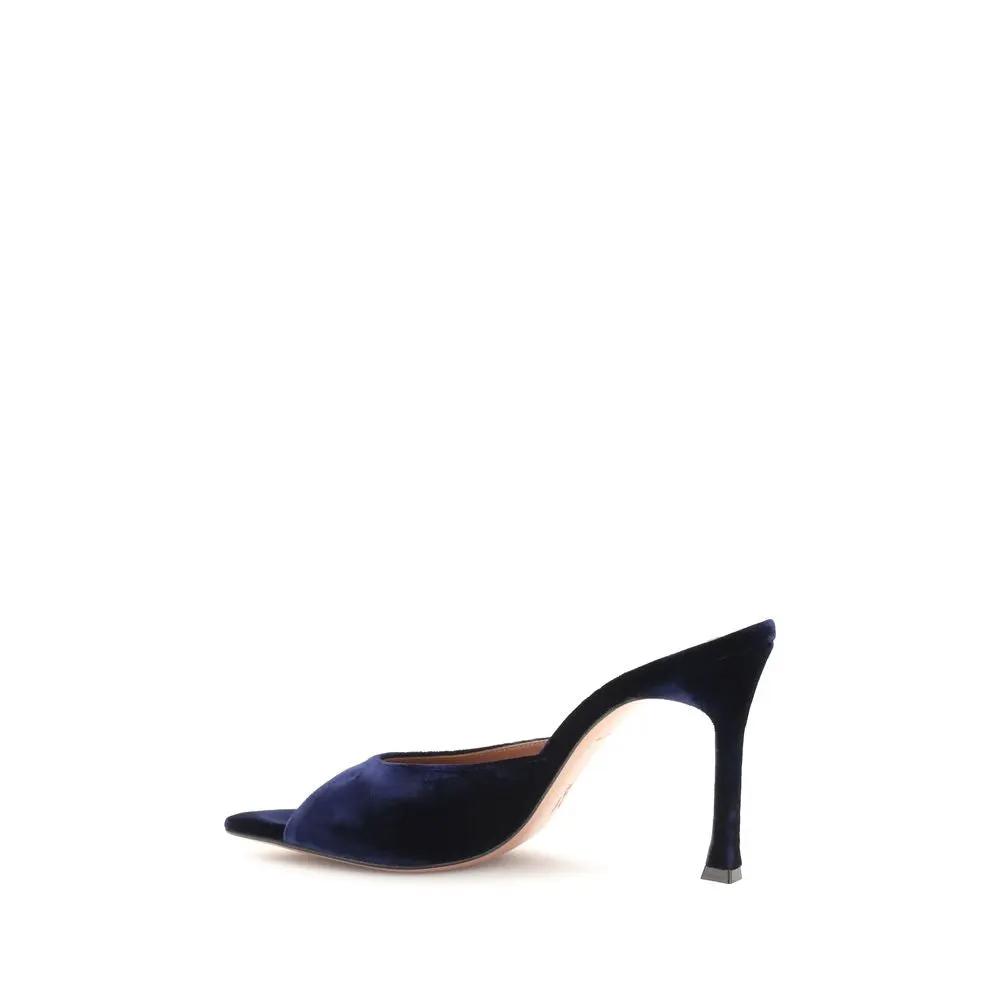 Amina Muaddi Sample Sale | Amina Muaddi Blue Velvet Stiletto Heel Sandals - | Designer outlet