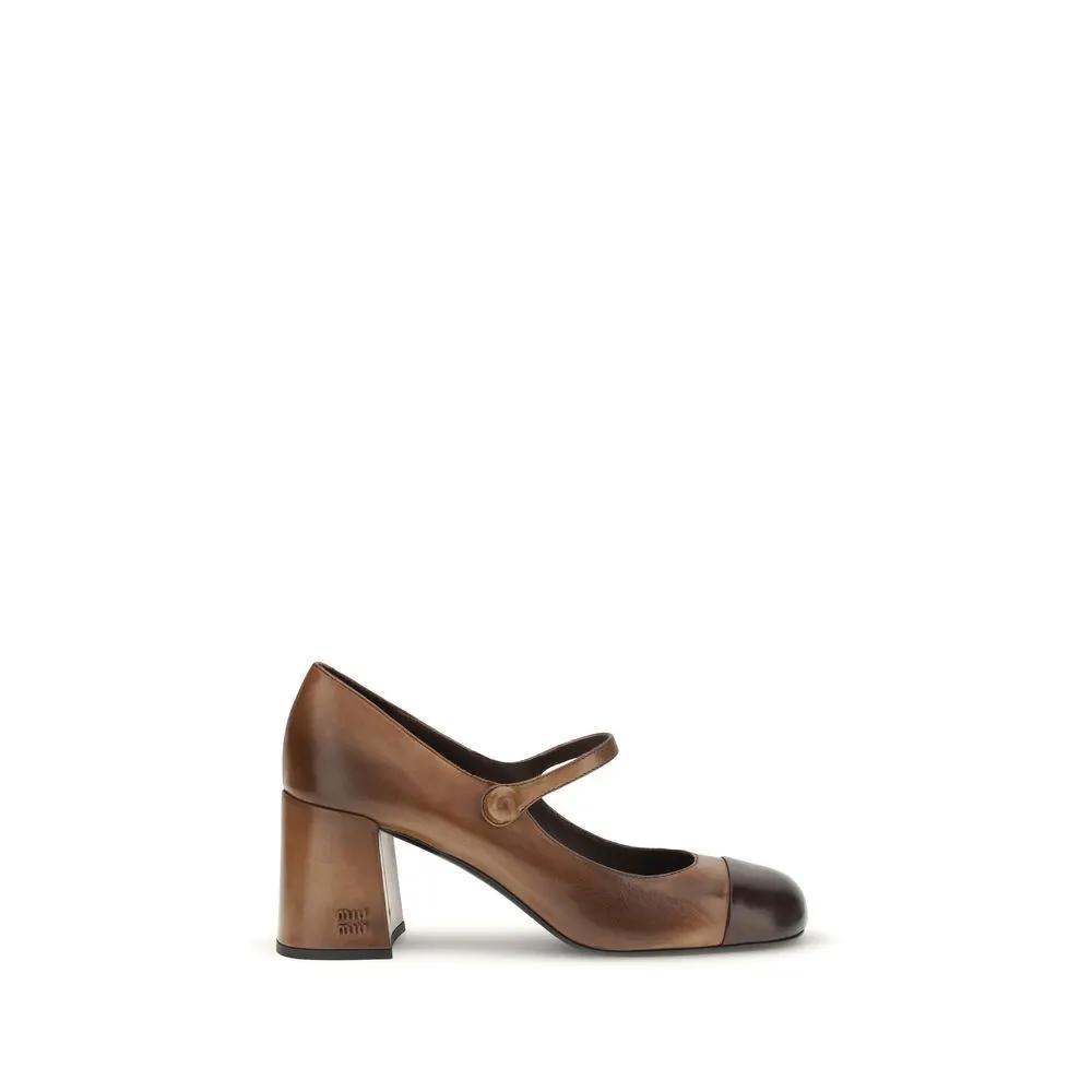 Miu Miu Sample Sale | Miu Miu Brown Calf Leather Bos Taurus Ballet Flats - | Designer outlet