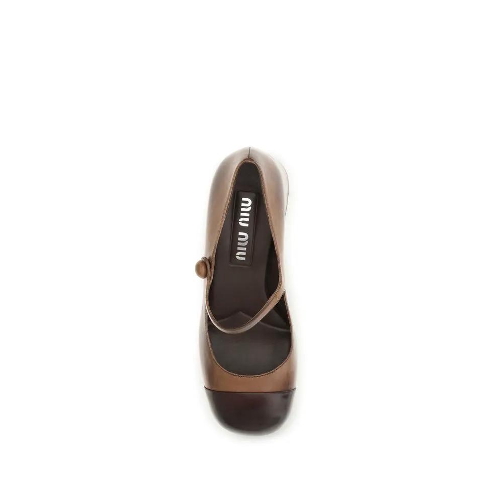 Miu Miu Sample Sale | Miu Miu Brown Calf Leather Bos Taurus Ballet Flats - | Designer outlet