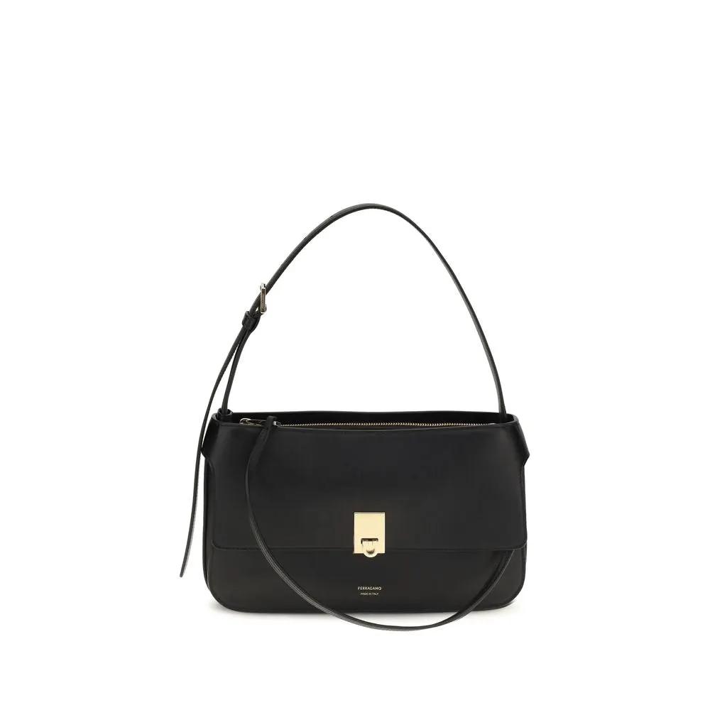 Ferragamo Sample Sale | Ferragamo Black Calf Leather Bos Taurus Shoulder Bag - | Designer outlet