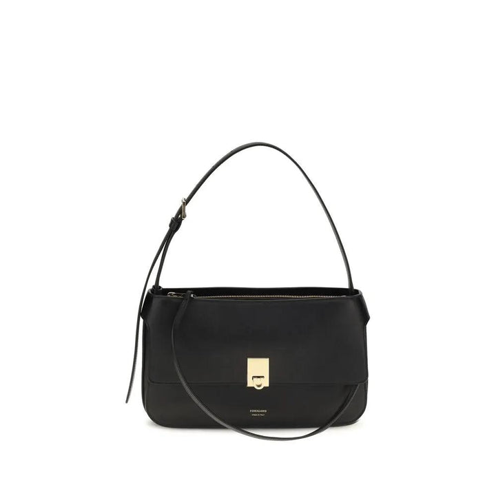 Ferragamo Sample Sale | Ferragamo Black Calf Leather Bos Taurus Shoulder Bag - | Designer outlet