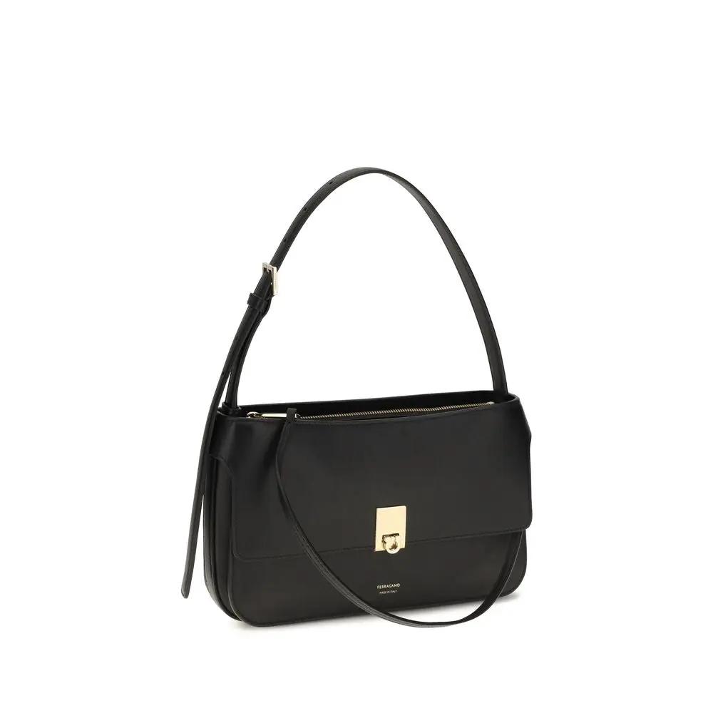Ferragamo Sample Sale | Ferragamo Black Calf Leather Bos Taurus Shoulder Bag - | Designer outlet
