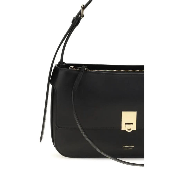 Ferragamo Sample Sale | Ferragamo Black Calf Leather Bos Taurus Shoulder Bag - | Designer outlet