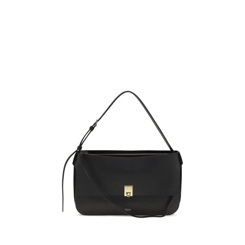 Ferragamo Sample Sale | Ferragamo Black Calf Leather Bos Taurus Shoulder Bag - | Designer outlet