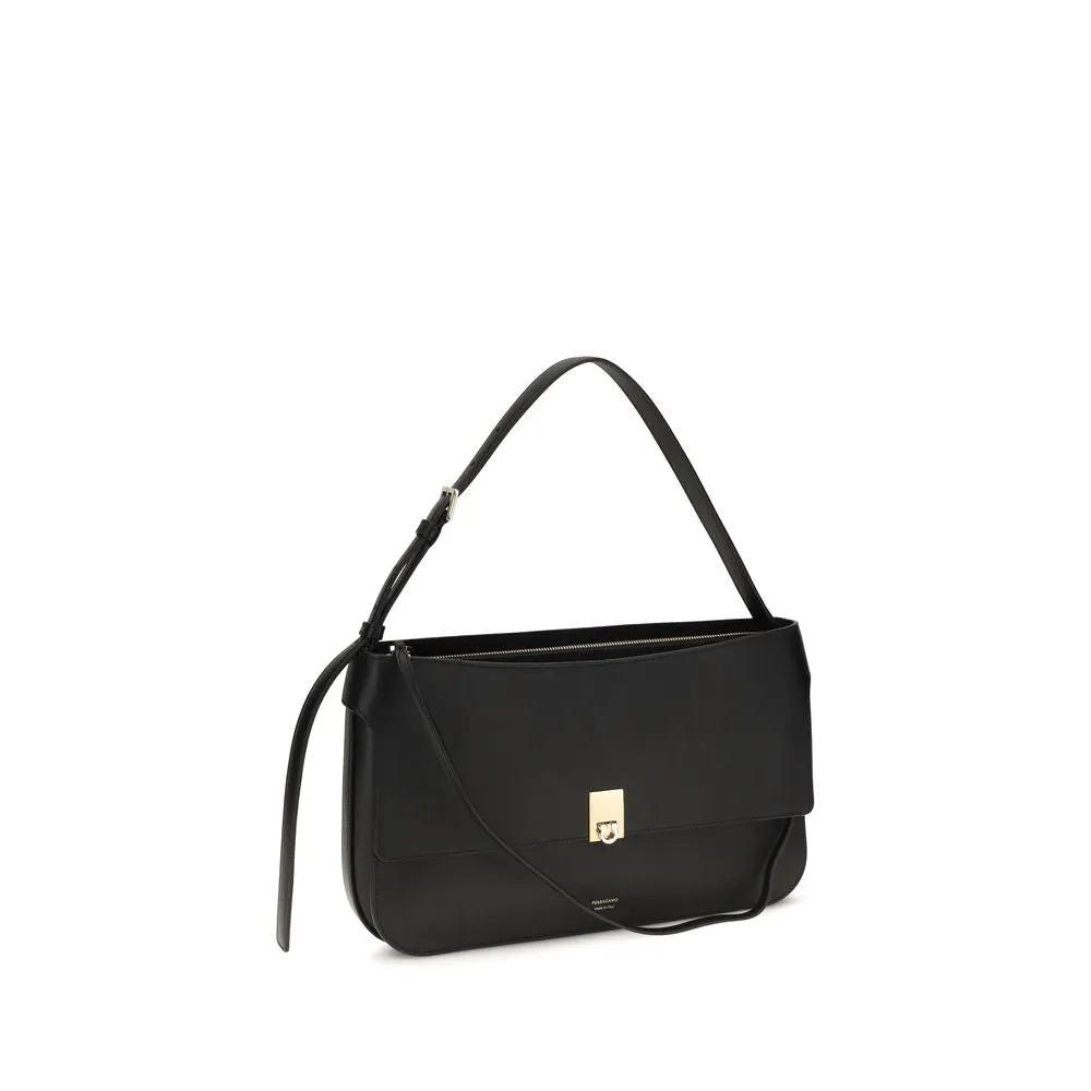 Ferragamo Sample Sale | Ferragamo Black Calf Leather Bos Taurus Shoulder Bag - | Designer outlet