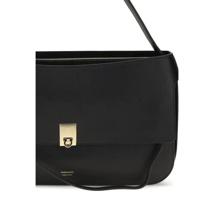 Ferragamo Sample Sale | Ferragamo Black Calf Leather Bos Taurus Shoulder Bag - | Designer outlet