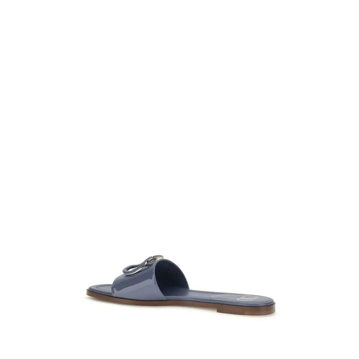 Valentino Garavani Sample Sale | Valentino Garavani Blue Calf Leather Bos Taurus Flat Sandals - | Designer outlet