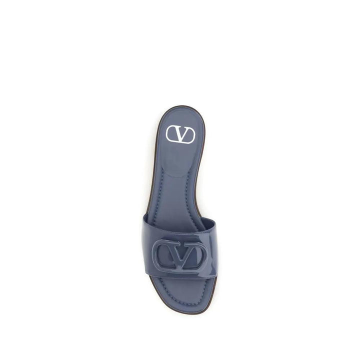 Valentino Garavani Sample Sale | Valentino Garavani Blue Calf Leather Bos Taurus Flat Sandals - | Designer outlet