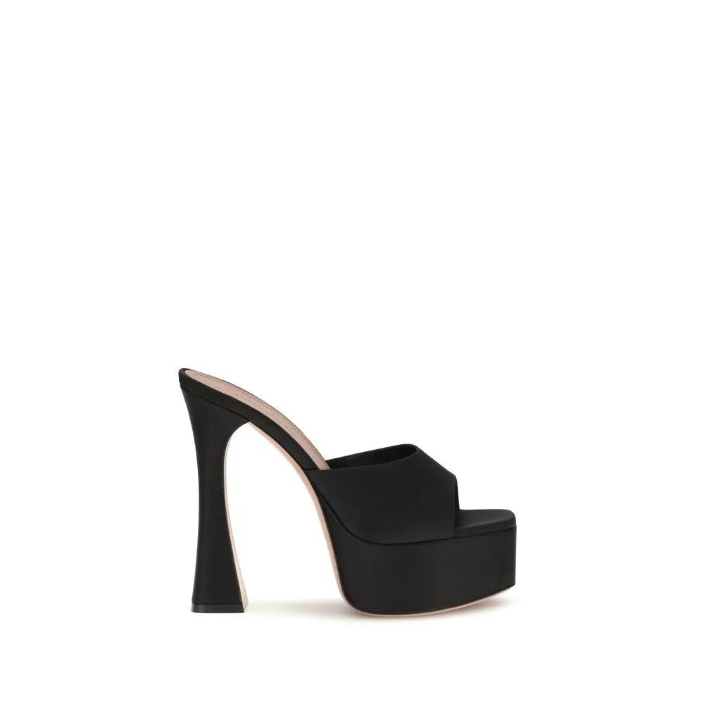 Amina Muaddi Sample Sale | Amina Muaddi Black Calf Leather Bos Taurus Platform Sandals - | Designer outlet