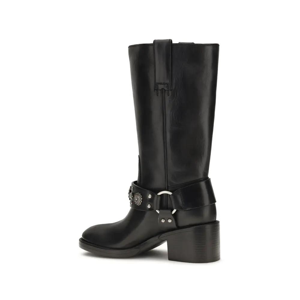 Chloé Sample Sale | Chloé Black Calf Leather Bos Taurus Flat Boots - | Designer outlet