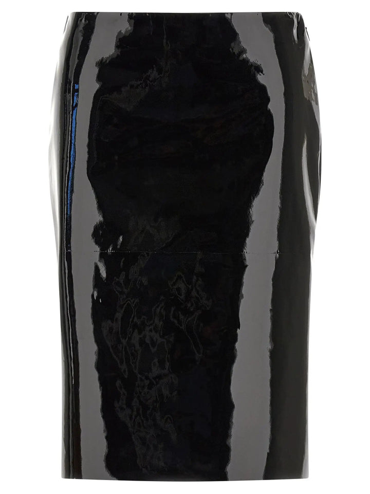 Ferragamo Sample Sale | Ferragamo Black Lamb Leather Midi Skirt - | Designer outlet