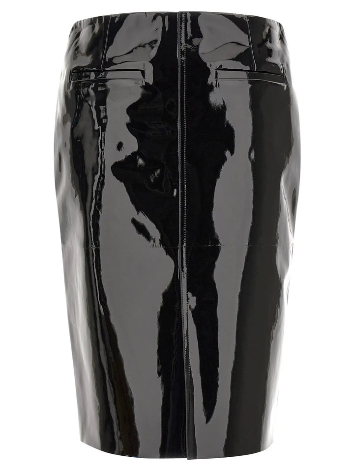 Ferragamo Sample Sale | Ferragamo Black Lamb Leather Midi Skirt - | Designer outlet