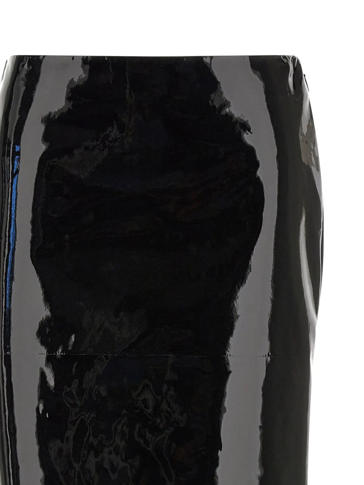 Ferragamo Sample Sale | Ferragamo Black Lamb Leather Midi Skirt - | Designer outlet