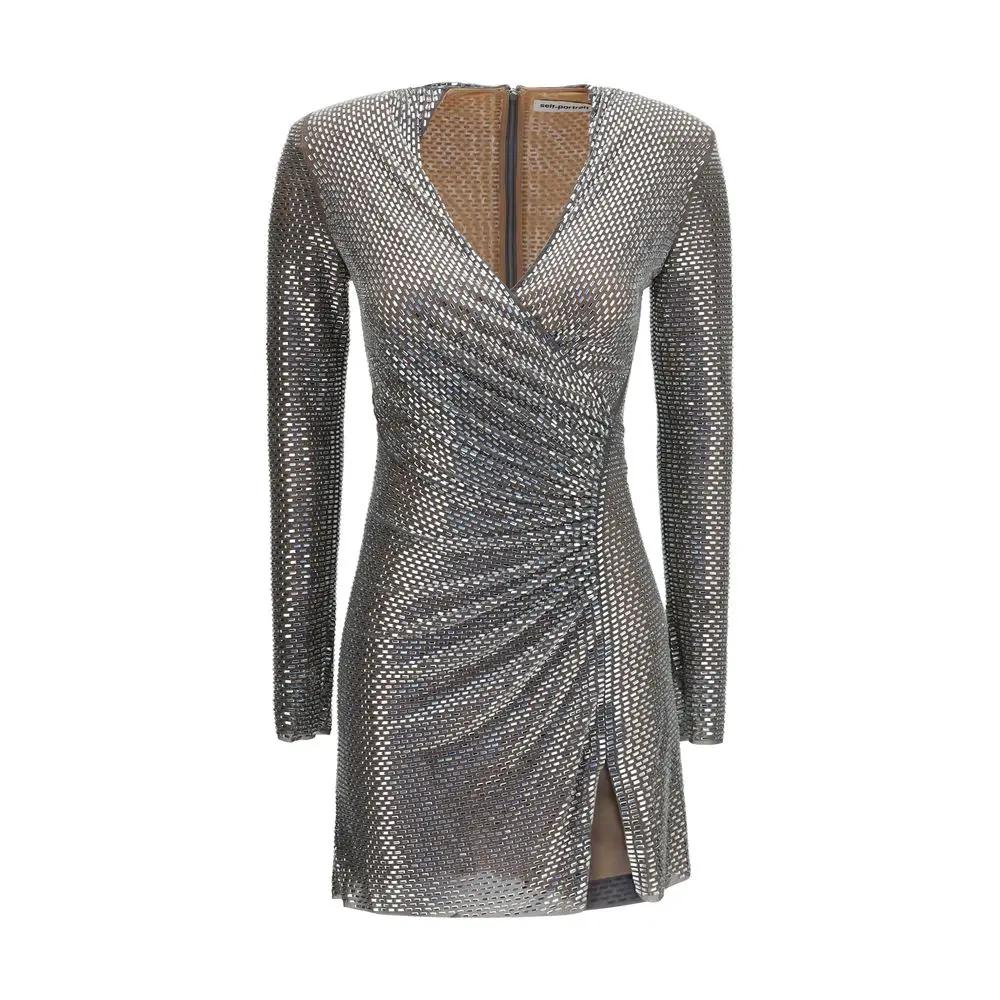 Self-Portrait Sample Sale | Self-Portrait Silver Polyester Cocktail Dress - | Designer outlet