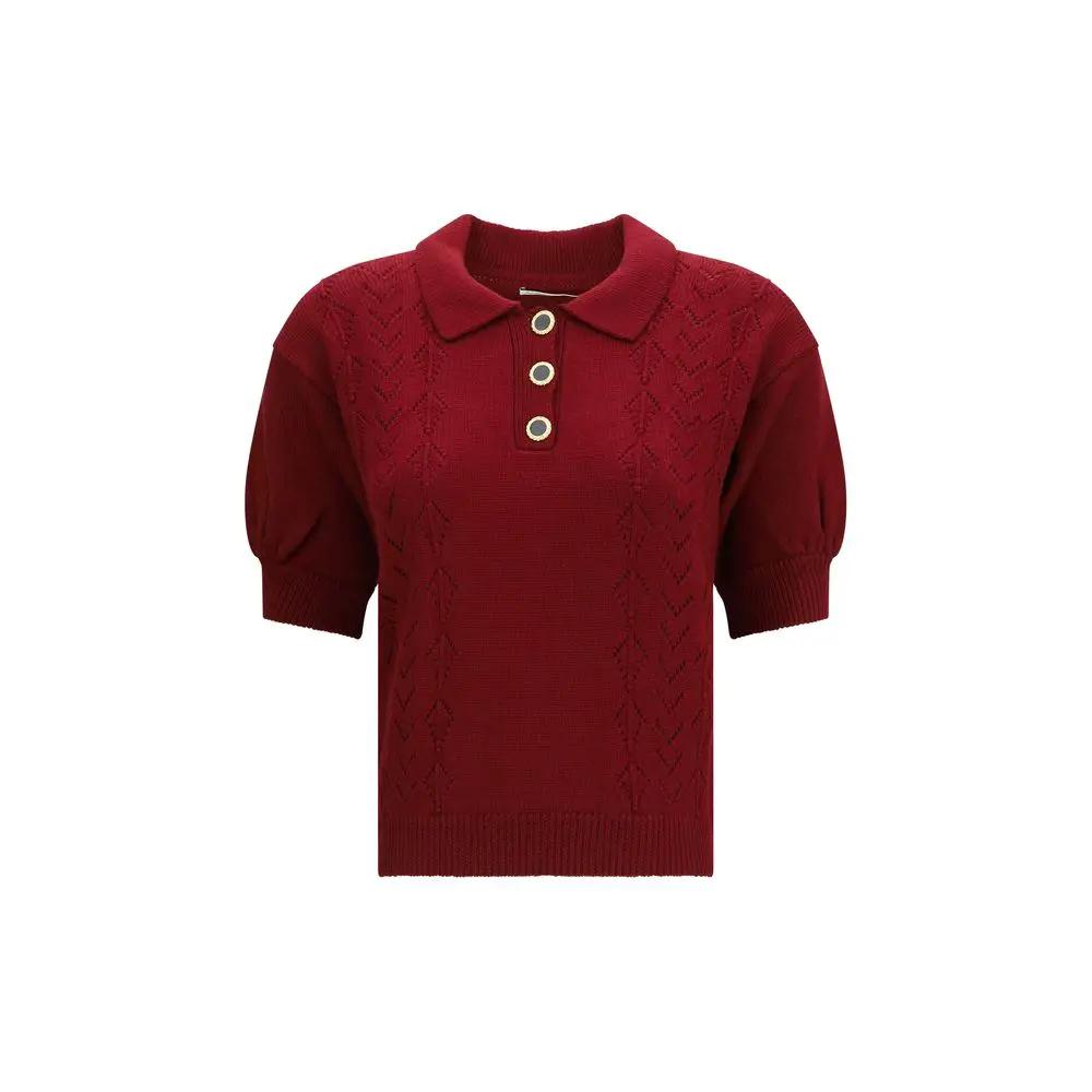 Alessandra Rich Sample Sale | Alessandra Rich Bordeaux Wool Oves Aries Shortsleeve Shirt - | Designer outlet
