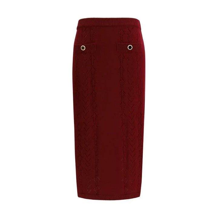Alessandra Rich Sample Sale | Alessandra Rich Bordeaux Wool Oves Aries Midi Skirt - | Designer outlet