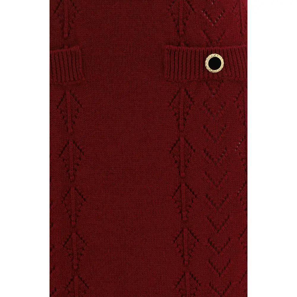 Alessandra Rich Sample Sale | Alessandra Rich Bordeaux Wool Oves Aries Midi Skirt - | Designer outlet