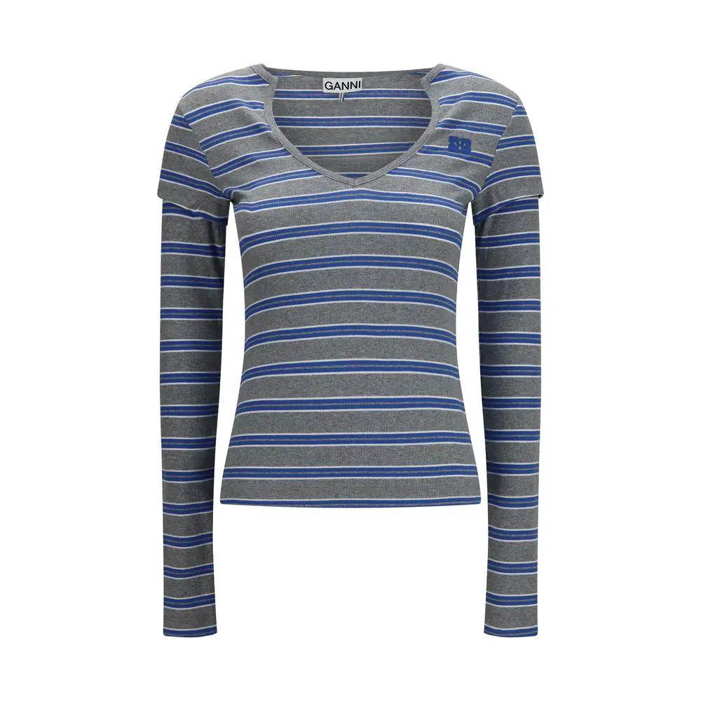 Ganni Sample Sale | Ganni Gray Cotton Long Sleeve T-Shirt - | Designer outlet