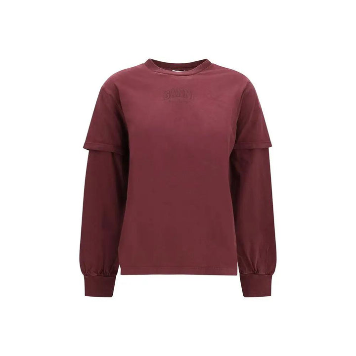 Ganni Sample Sale | Ganni Bordeaux Cotton Long Sleeve T-Shirt - | Designer outlet