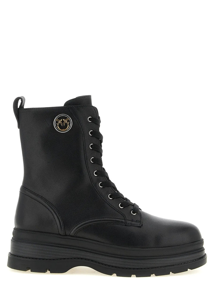 PINKO Sample Sale | PINKO Black Cowhide Lace-Up Boots - | Designer outlet