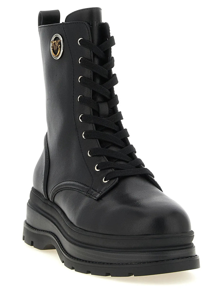 PINKO Sample Sale | PINKO Black Cowhide Lace-Up Boots - | Designer outlet