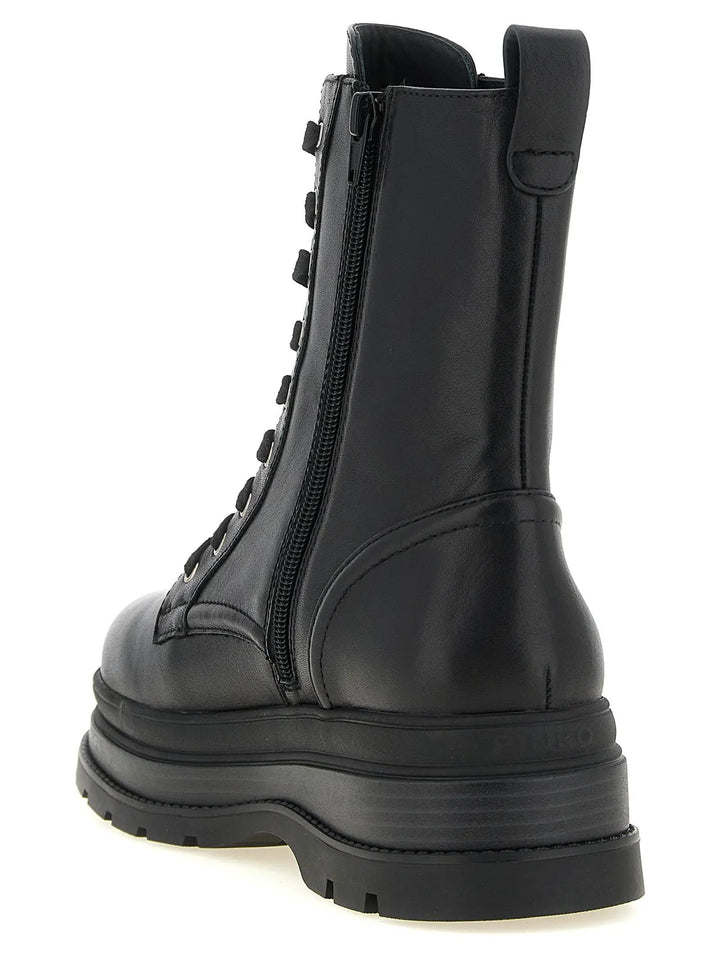 PINKO Sample Sale | PINKO Black Cowhide Lace-Up Boots - | Designer outlet