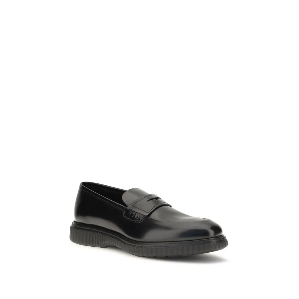 Ferragamo Sample Sale | Ferragamo Black Calf Leather Bos Taurus Slip-On Loafers - | Designer outlet
