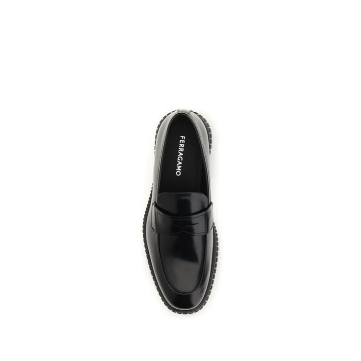 Ferragamo Sample Sale | Ferragamo Black Calf Leather Bos Taurus Slip-On Loafers - | Designer outlet
