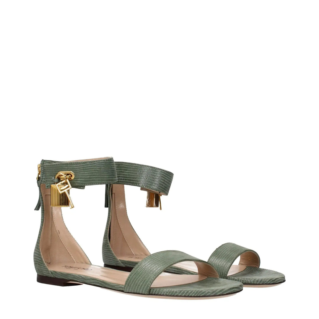 Tom Ford Sample Sale | Tom Ford Green Leather Flat Sandals - | Designer outlet