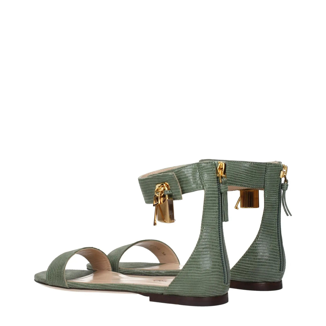 Tom Ford Sample Sale | Tom Ford Green Leather Flat Sandals - | Designer outlet