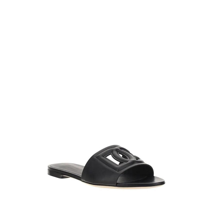 Dolce &amp; Gabbana Sample Sale | Dolce &amp; Gabbana Black Calf Leather Bos Taurus Flat Sandals - | Designer outlet