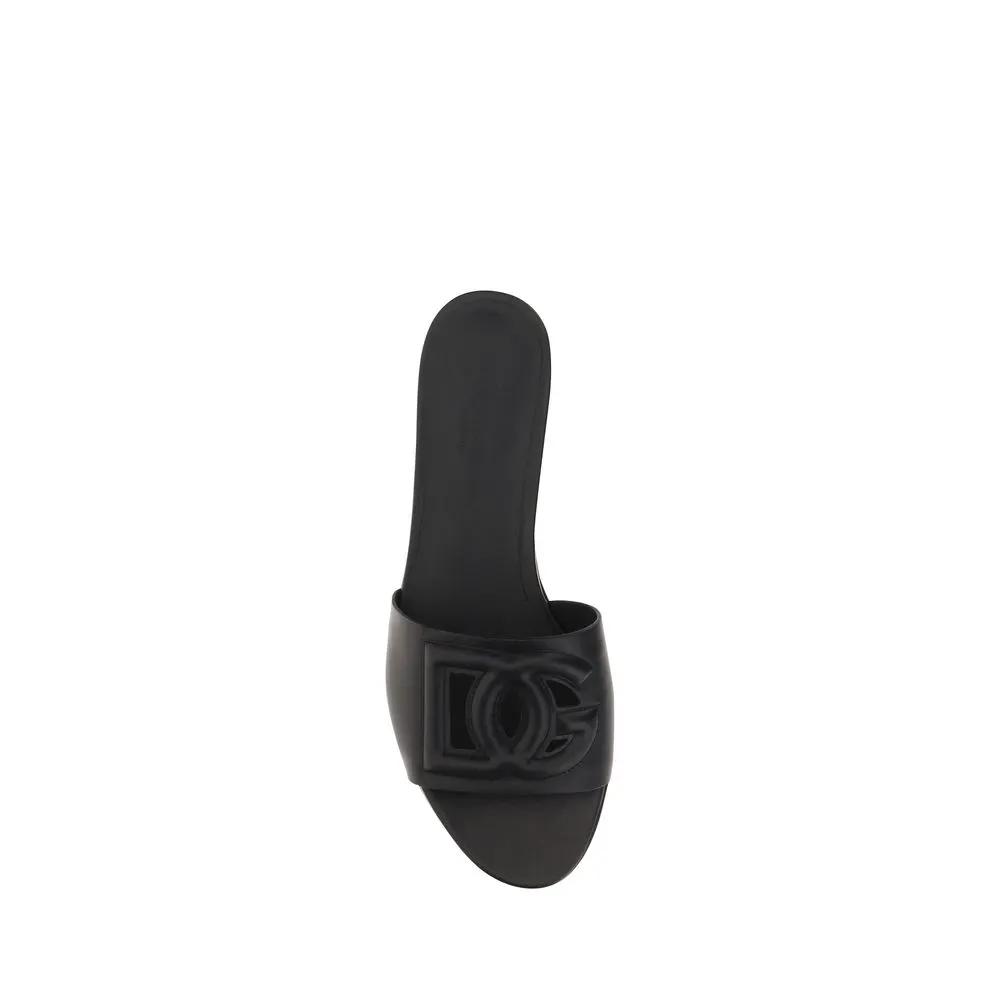 Dolce &amp; Gabbana Sample Sale | Dolce &amp; Gabbana Black Calf Leather Bos Taurus Flat Sandals - | Designer outlet