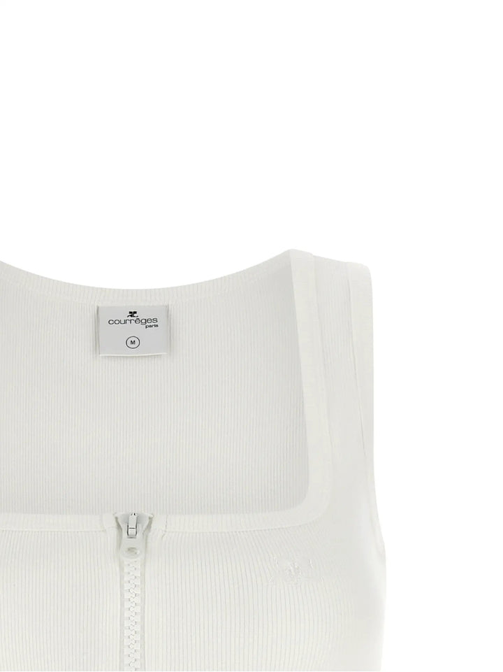 Courrèges Sample Sale | Courrèges White Cotton Sleeveles T-Shirt - | Designer outlet