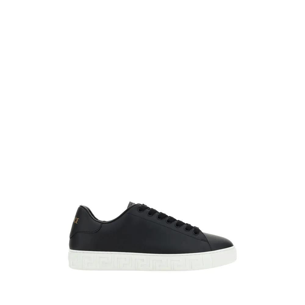Versace Sample Sale | Versace Black Calf Leather Bos Taurus Low Top Sneakers - | Designer outlet