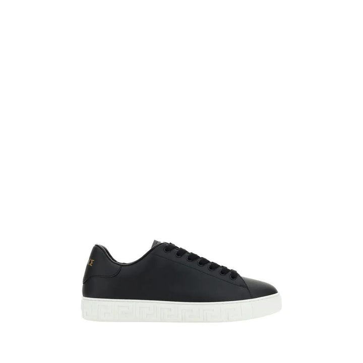 Versace Sample Sale | Versace Black Calf Leather Bos Taurus Low Top Sneakers - | Designer outlet