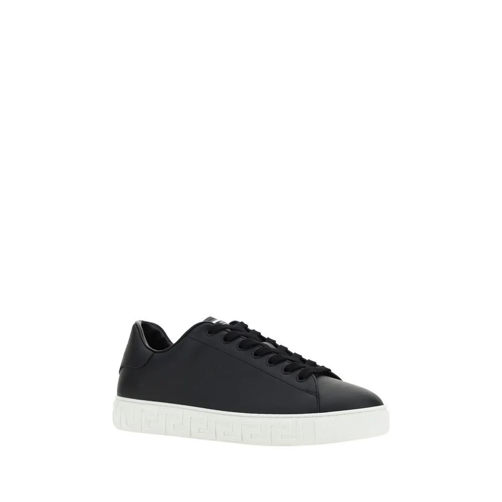 Versace Sample Sale | Versace Black Calf Leather Bos Taurus Low Top Sneakers - | Designer outlet