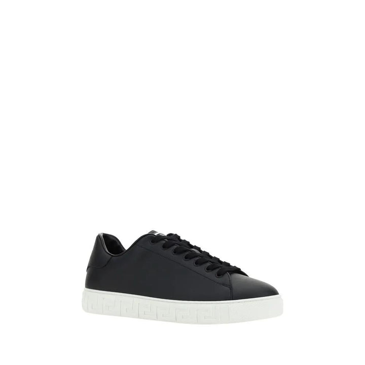 Versace Sample Sale | Versace Black Calf Leather Bos Taurus Low Top Sneakers - | Designer outlet