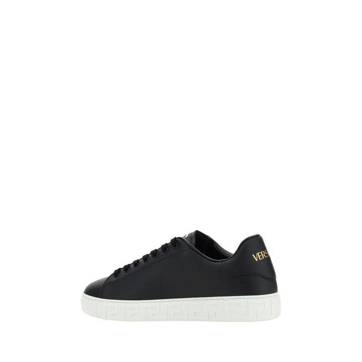 Versace Sample Sale | Versace Black Calf Leather Bos Taurus Low Top Sneakers - | Designer outlet