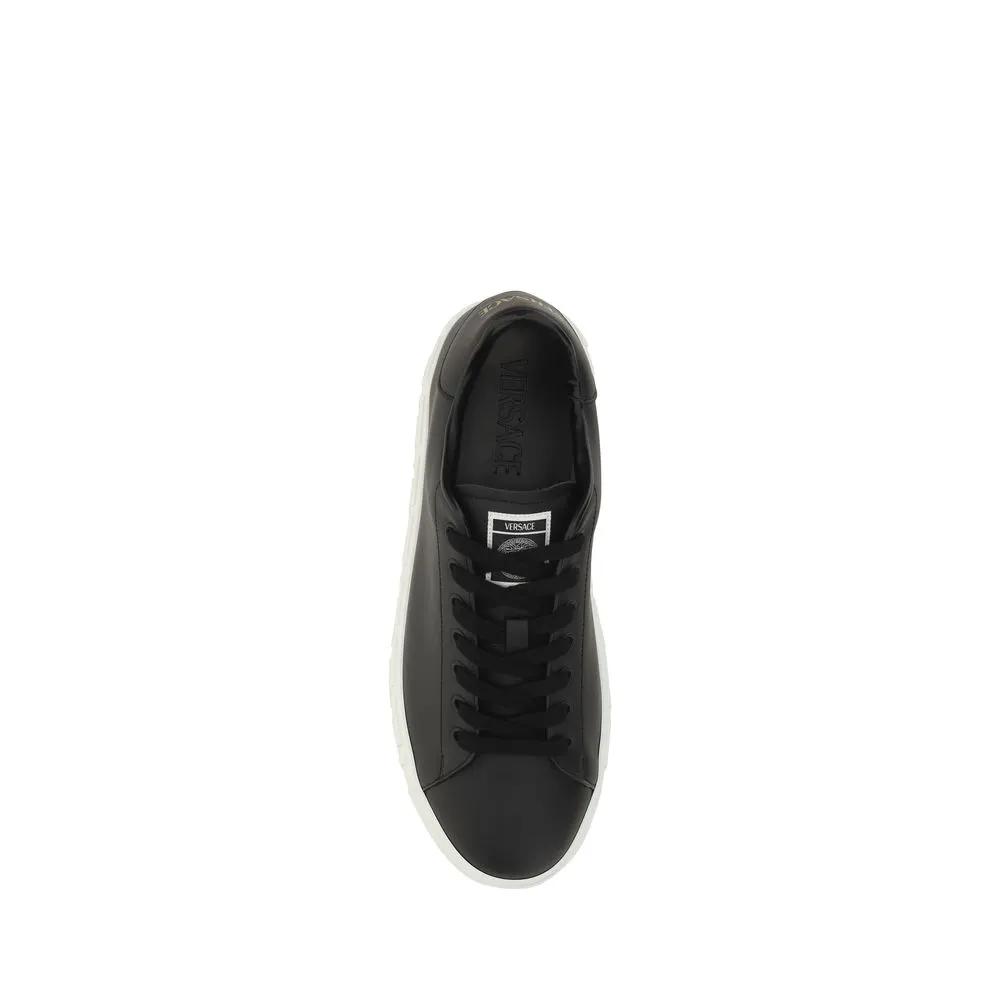 Versace Sample Sale | Versace Black Calf Leather Bos Taurus Low Top Sneakers - | Designer outlet