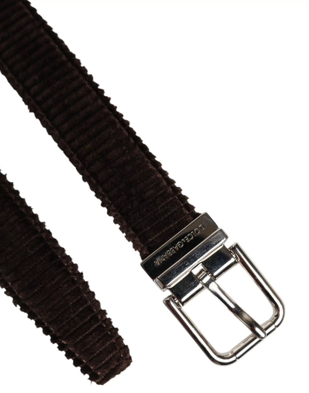 Dolce & Gabbana Sample Sale | Dolce & Gabbana Men Brown Velvet Ridged Silver Buckle Belt - | Designer outlet