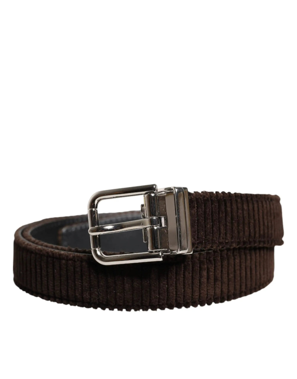Dolce & Gabbana Sample Sale | Dolce & Gabbana Men Brown Velvet Ridged Silver Buckle Belt - | Designer outlet