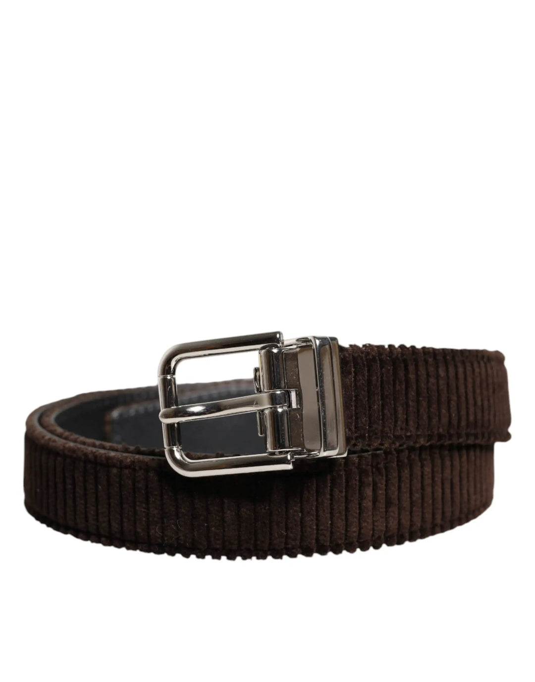 Dolce &amp; Gabbana Sample Sale | Dolce &amp; Gabbana Men Brown Velvet Ridged Silver Buckle Belt - | Designer outlet