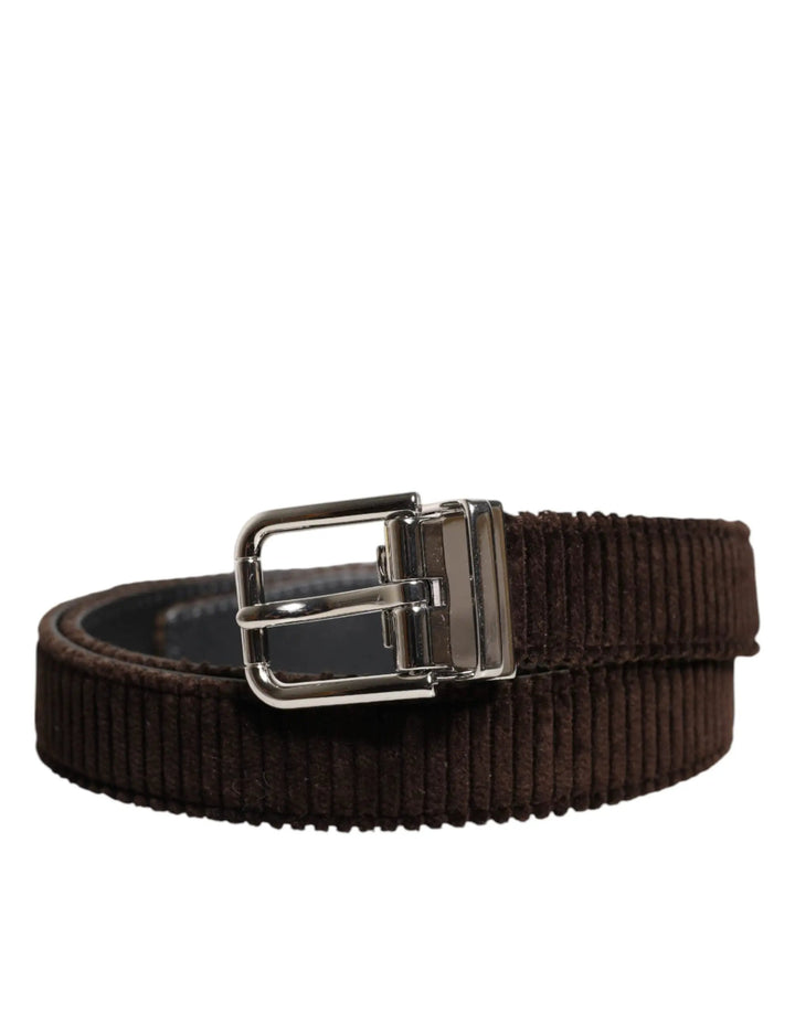 Dolce &amp; Gabbana Sample Sale | Dolce &amp; Gabbana Men Brown Velvet Ridged Silver Buckle Belt - | Designer outlet