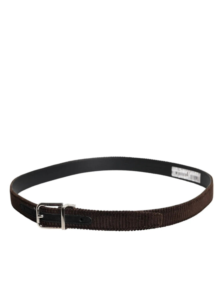 Dolce &amp; Gabbana Sample Sale | Dolce &amp; Gabbana Men Brown Velvet Ridged Silver Buckle Belt - | Designer outlet