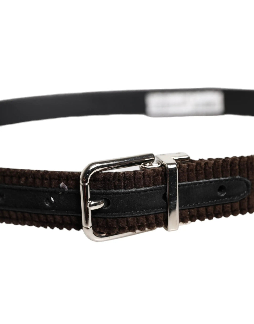 Dolce &amp; Gabbana Sample Sale | Dolce &amp; Gabbana Men Brown Velvet Ridged Silver Buckle Belt - | Designer outlet