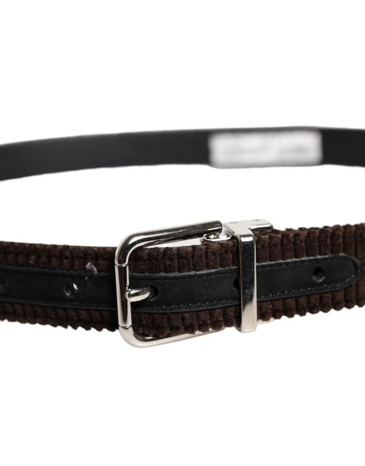 Dolce &amp; Gabbana Sample Sale | Dolce &amp; Gabbana Men Brown Velvet Ridged Silver Buckle Belt - | Designer outlet