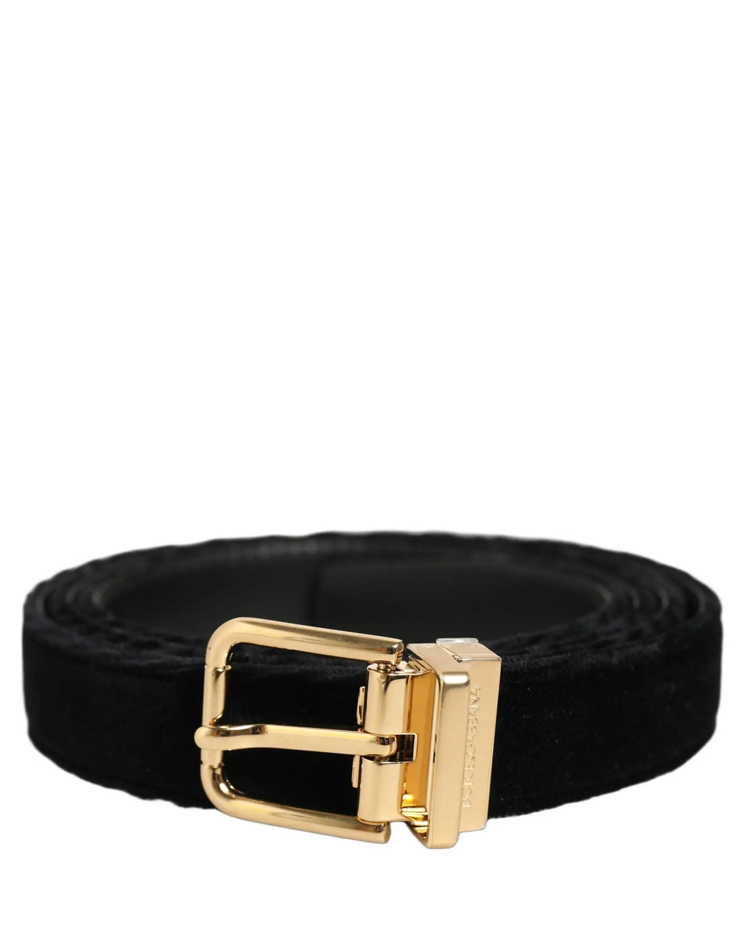 Dolce & Gabbana Sample Sale | Dolce & Gabbana Men Black Velvet Gold Tone Metal Buckle Belt - | Designer outlet