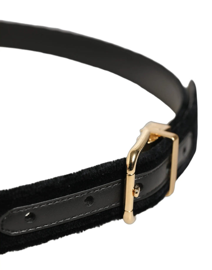 Dolce &amp; Gabbana Sample Sale | Dolce &amp; Gabbana Men Black Velvet Gold Tone Metal Buckle Belt - | Designer outlet