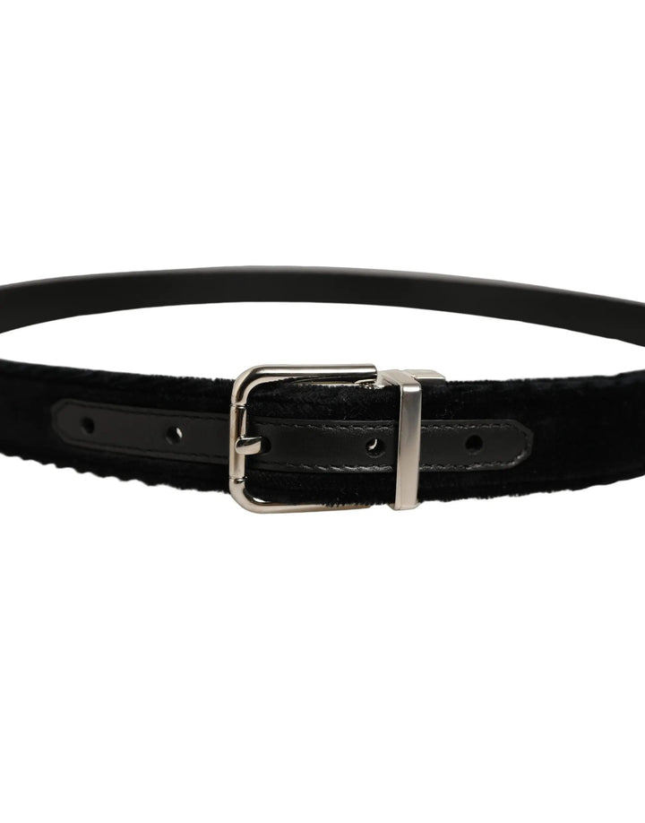 Dolce &amp; Gabbana Sample Sale | Dolce &amp; Gabbana Black Velvet Silver Tone Metal Buckle Belt - | Designer outlet